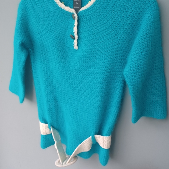 Custo Barcelona Sweaters - Custo Barcelona turquoise blue embroidery angora sweater size small.